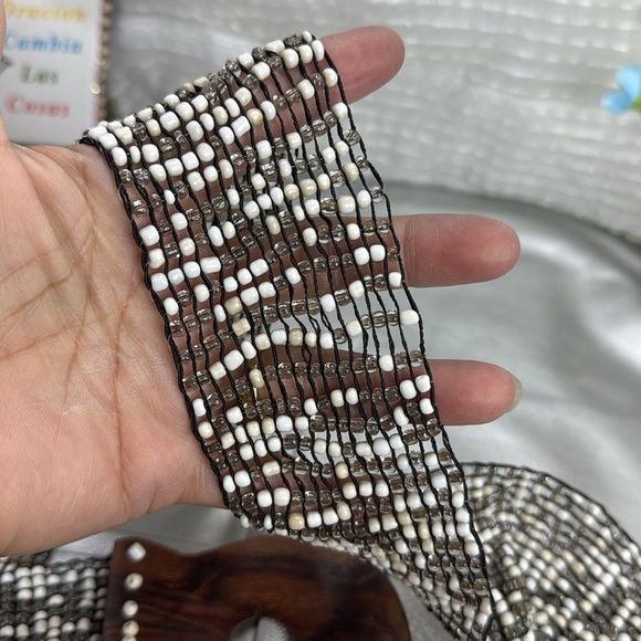 (H) Women's Vintage Beaded Elastic Belt with Wooden Buckle,Retro Style,Plus Size - Picture 8 of 10